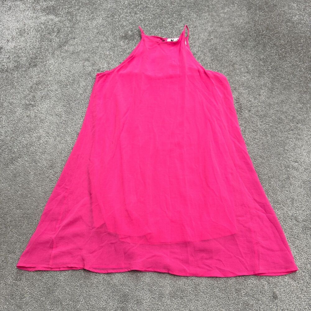 Meghan Los Angeles Halter Mini Tank Slip Dress Womens Medium Pink Lined Chiffon